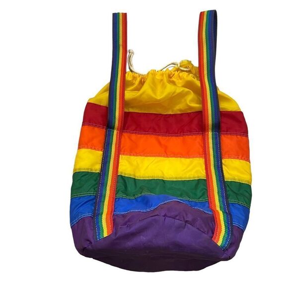 Rare Vintage Taylor Made Brand Rainbow Drawstring Bucket Tote Bag - Picture 7 of 12